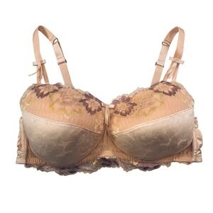 NWOT Amoena ARYA Bra 40A Peach Floral Lace Adjustable Mastectomy Padded Non-Wire